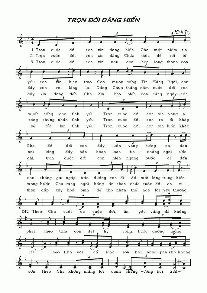 Sheet nhạc Trọn Đời Dâng Hiến